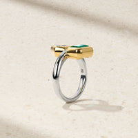 Silky Emerald and Diamond Gemini Ring