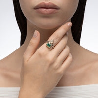 Silky Emerald and Diamond Gemini Ring