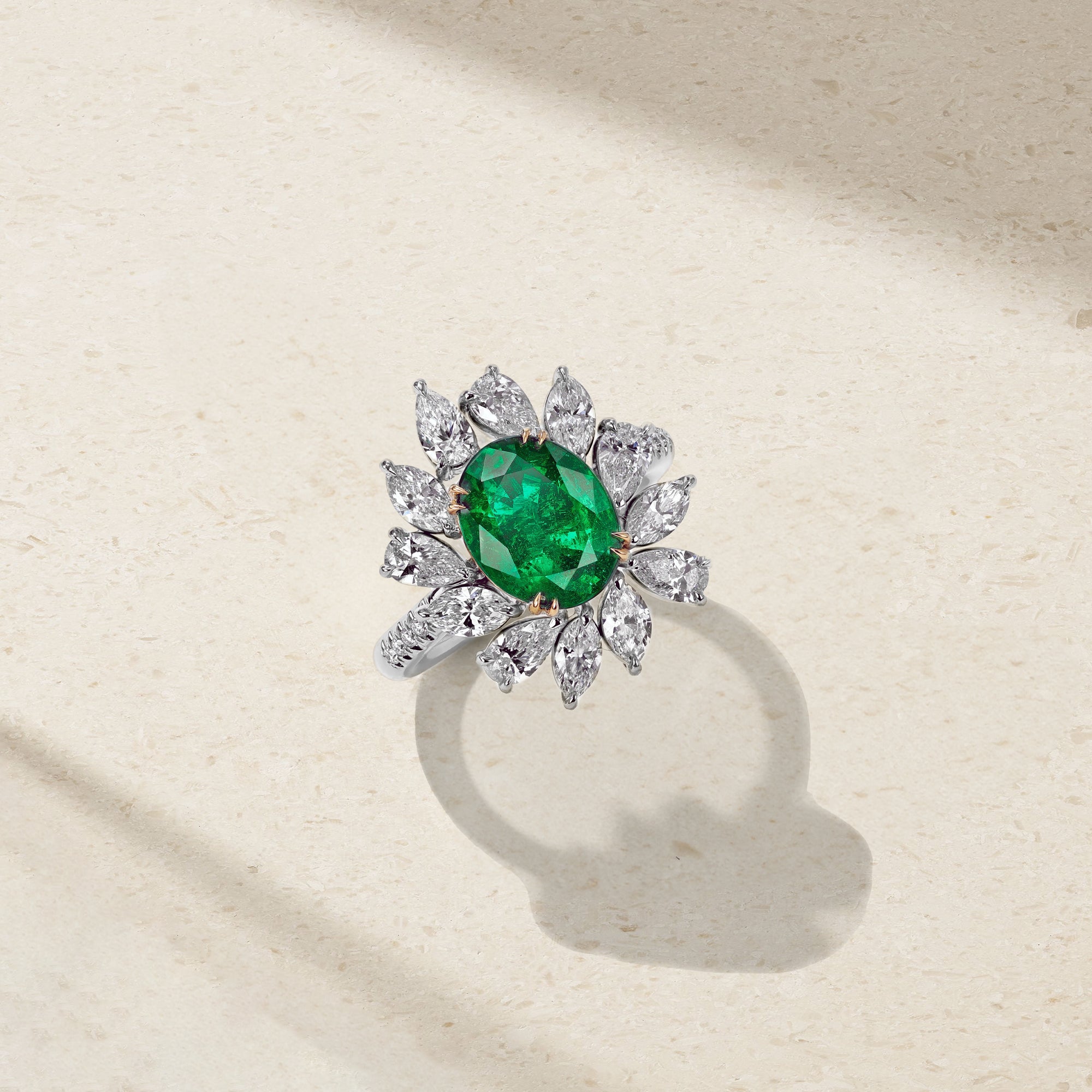 Grand Dahlia Emerald Ring