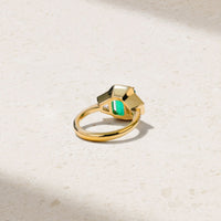 Silky Grand Three Stone Emerald and Diamond Ring