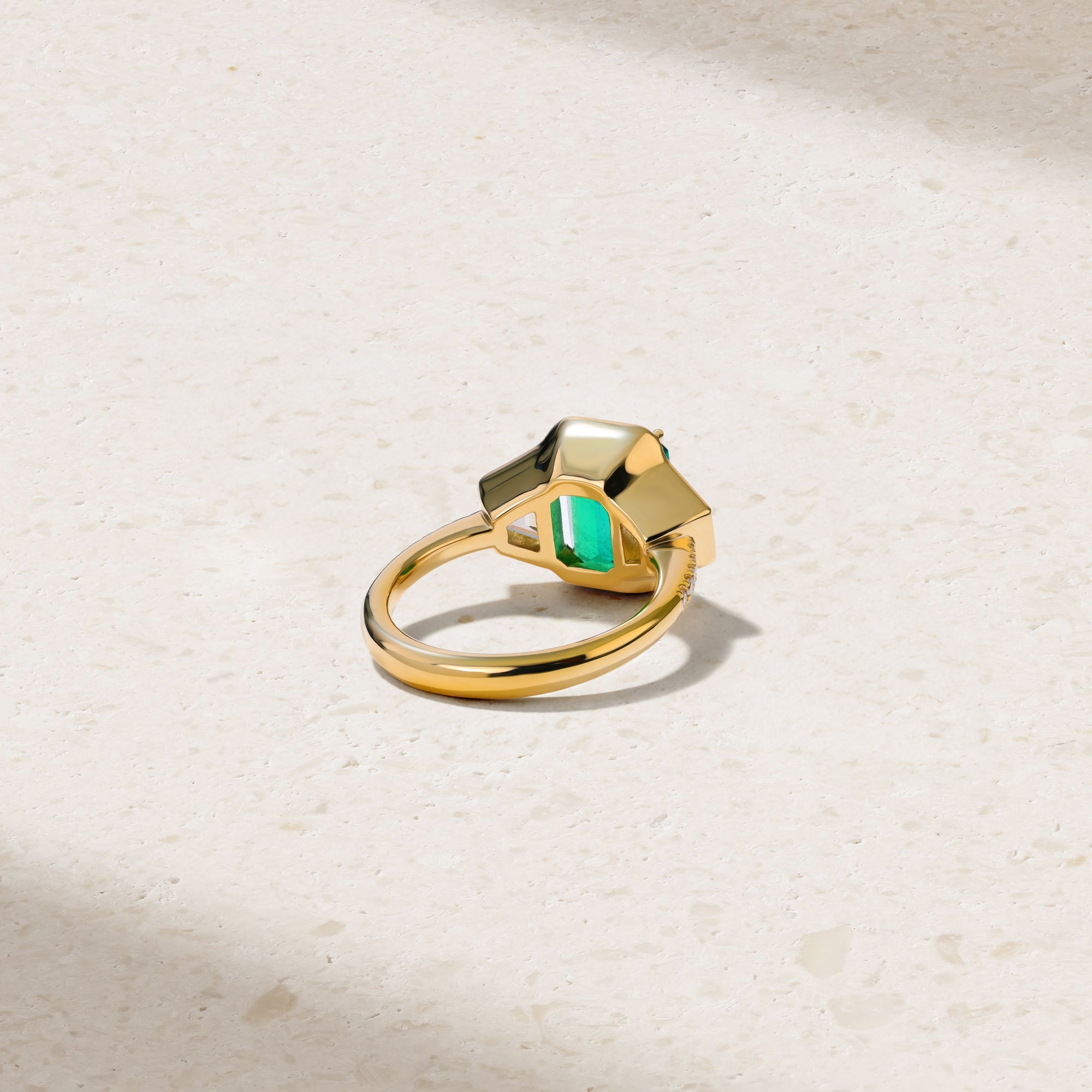 Silky Grand Three Stone Emerald and Diamond Ring