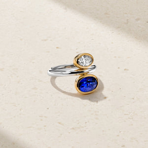 Silky Sapphire and Diamond Gemini Ring