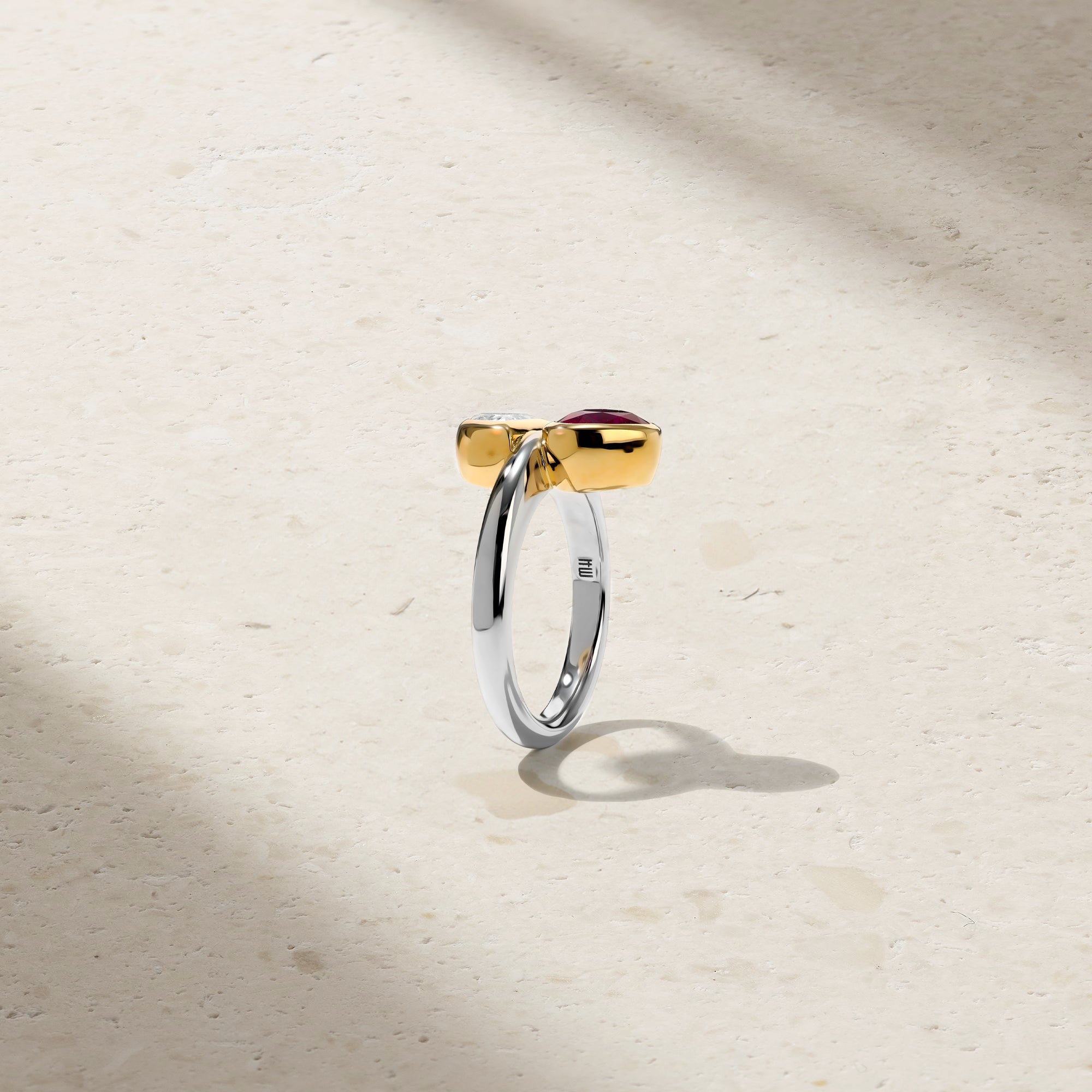 Silky Ruby and Diamond Gemini Ring