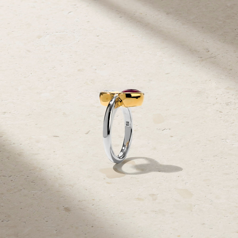 Silky Ruby and Diamond Gemini Ring