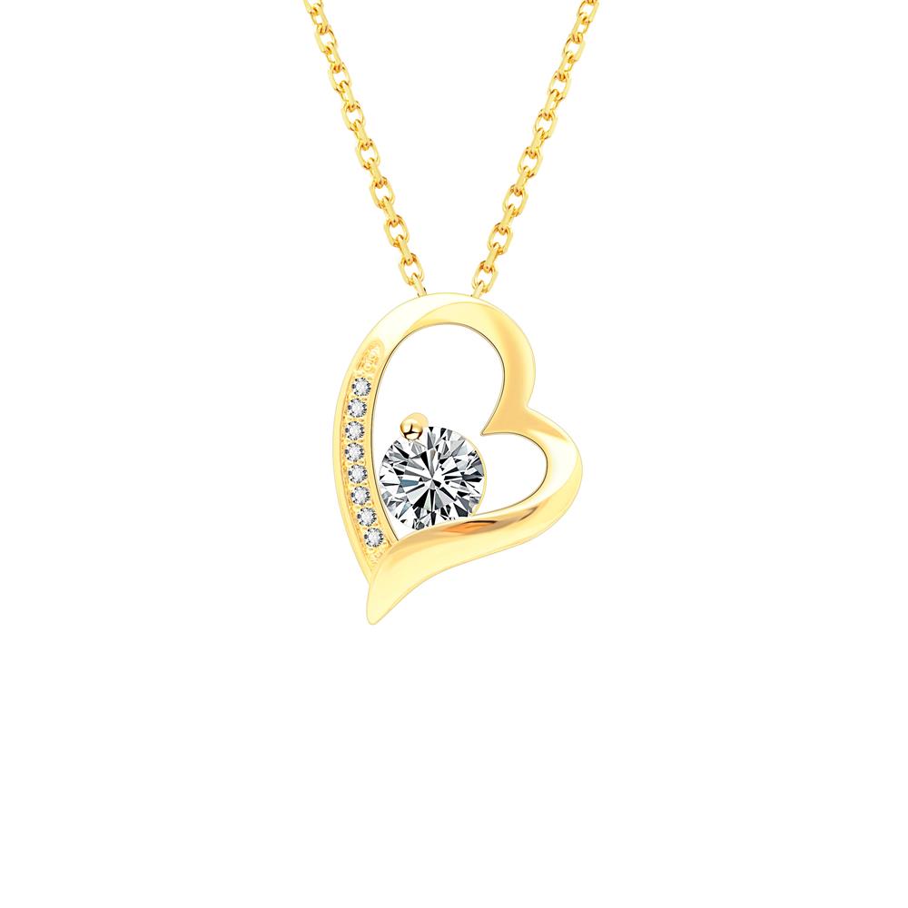 Gold Plating Heart Shaped White Crystal Pendant Necklace