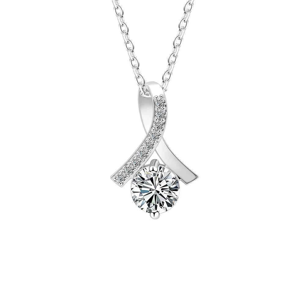 White Crystal Swirl Princess Cut Pendant Necklace