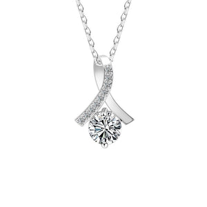 White Crystal Swirl Princess Cut Pendant Necklace