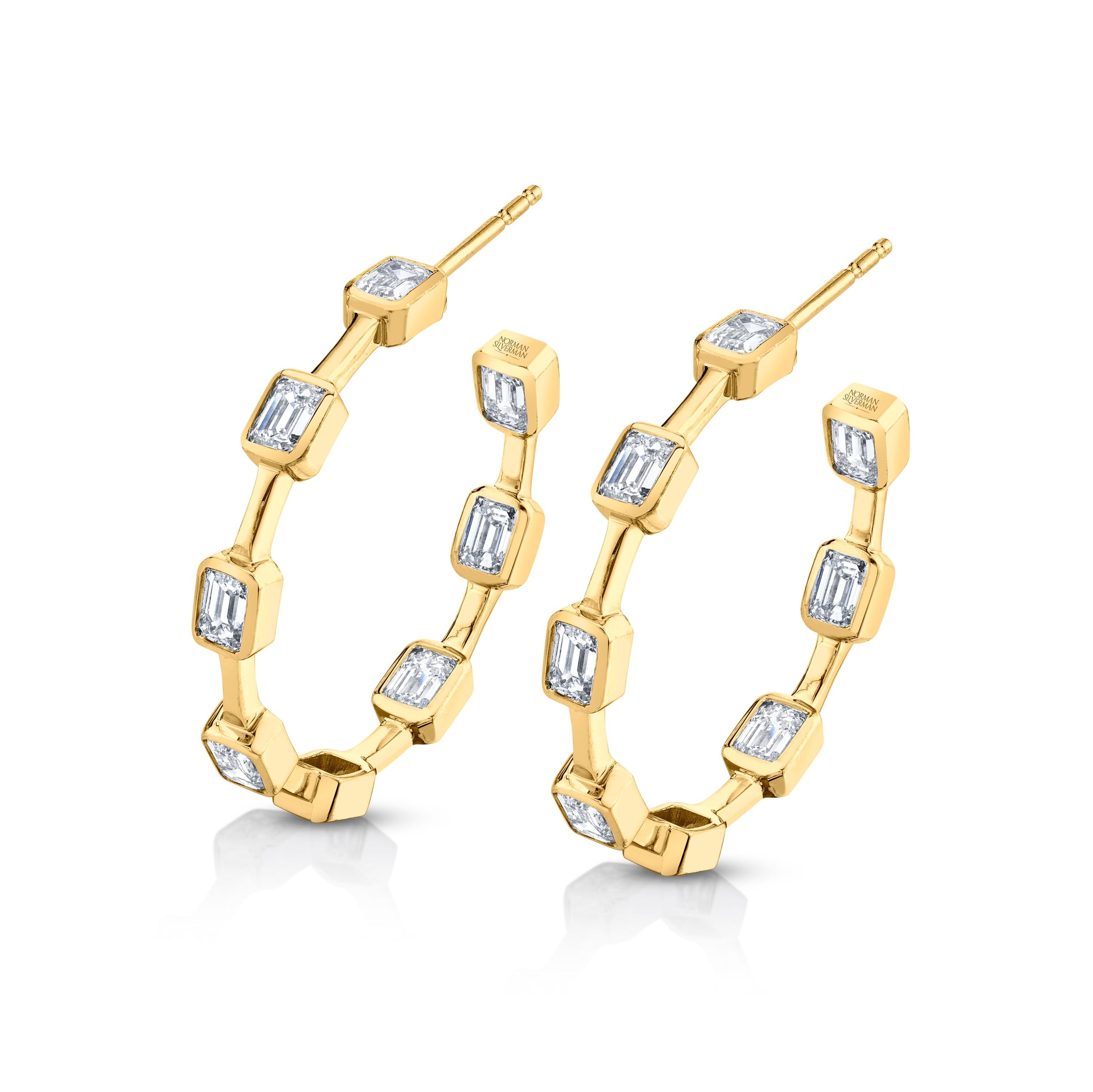 Emerald Cut Diamond Bezel Set Earrings
