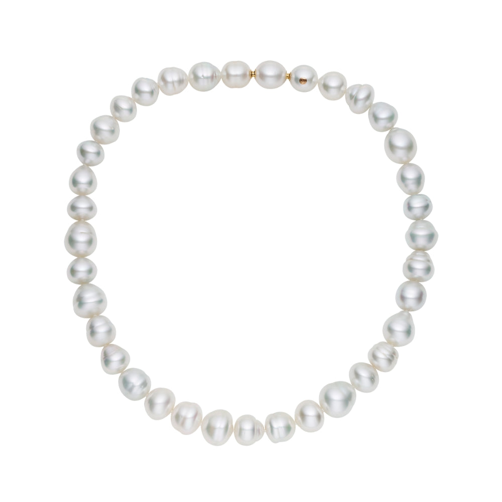 18KYG DELFINI 10 X 15MM PEARL STRAND CHOKER 17"