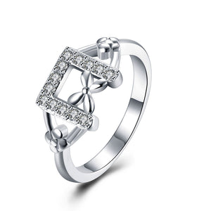 Silver Plating White Crystal Square Shaped Ring