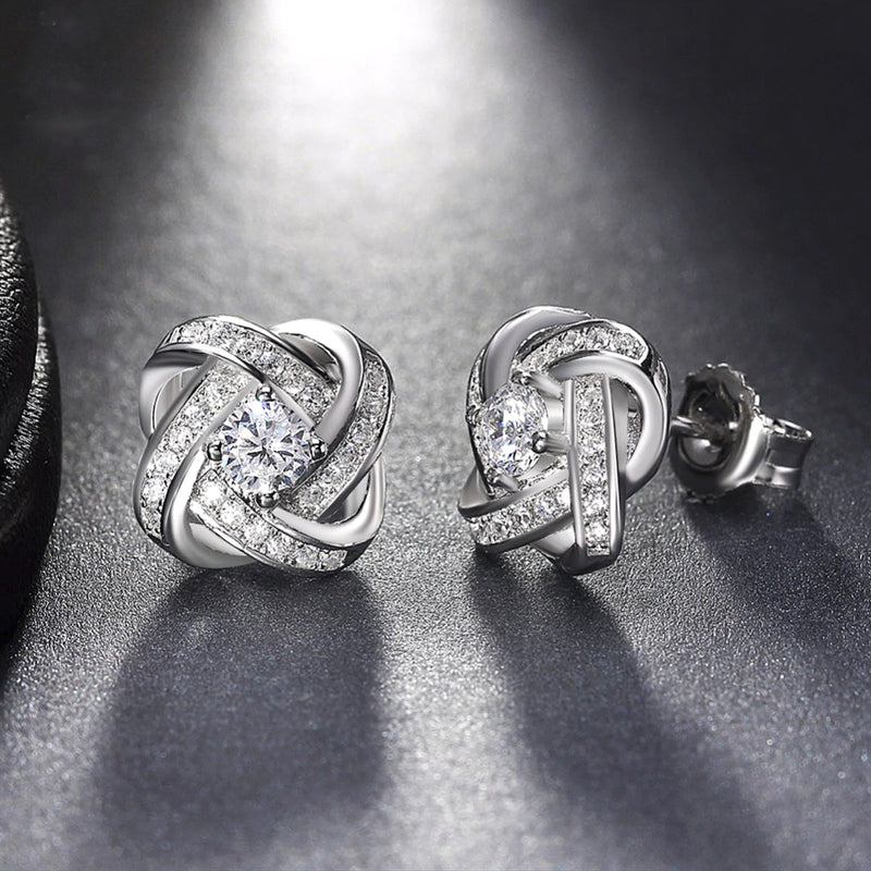 18K White Gold Plated Infinity Twist Stud Earring with Swarovski Crystals, , Golden NYC Jewelry, Golden NYC Jewelry jewelryjewelry deals, swarovski crystal jewelry, groupon jewelry,, jewelry for mom,