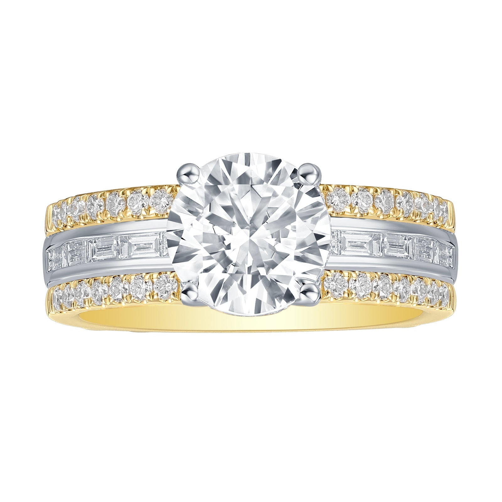 Lab Grown Diamond Ring with Baguette and Round Accent Diamonds