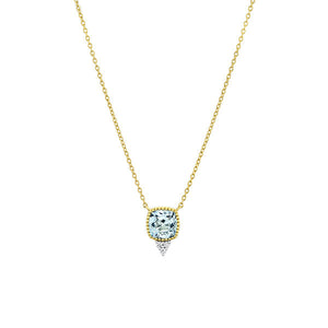 18k Yellow Gold Cushion Cut Blue Topaz Pendant Necklace