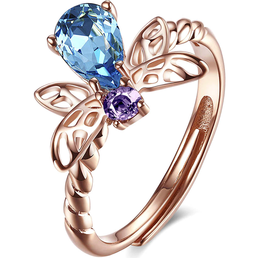 Sterling Silver Blue Topaz Filigree Butterfly Adjustable Ring