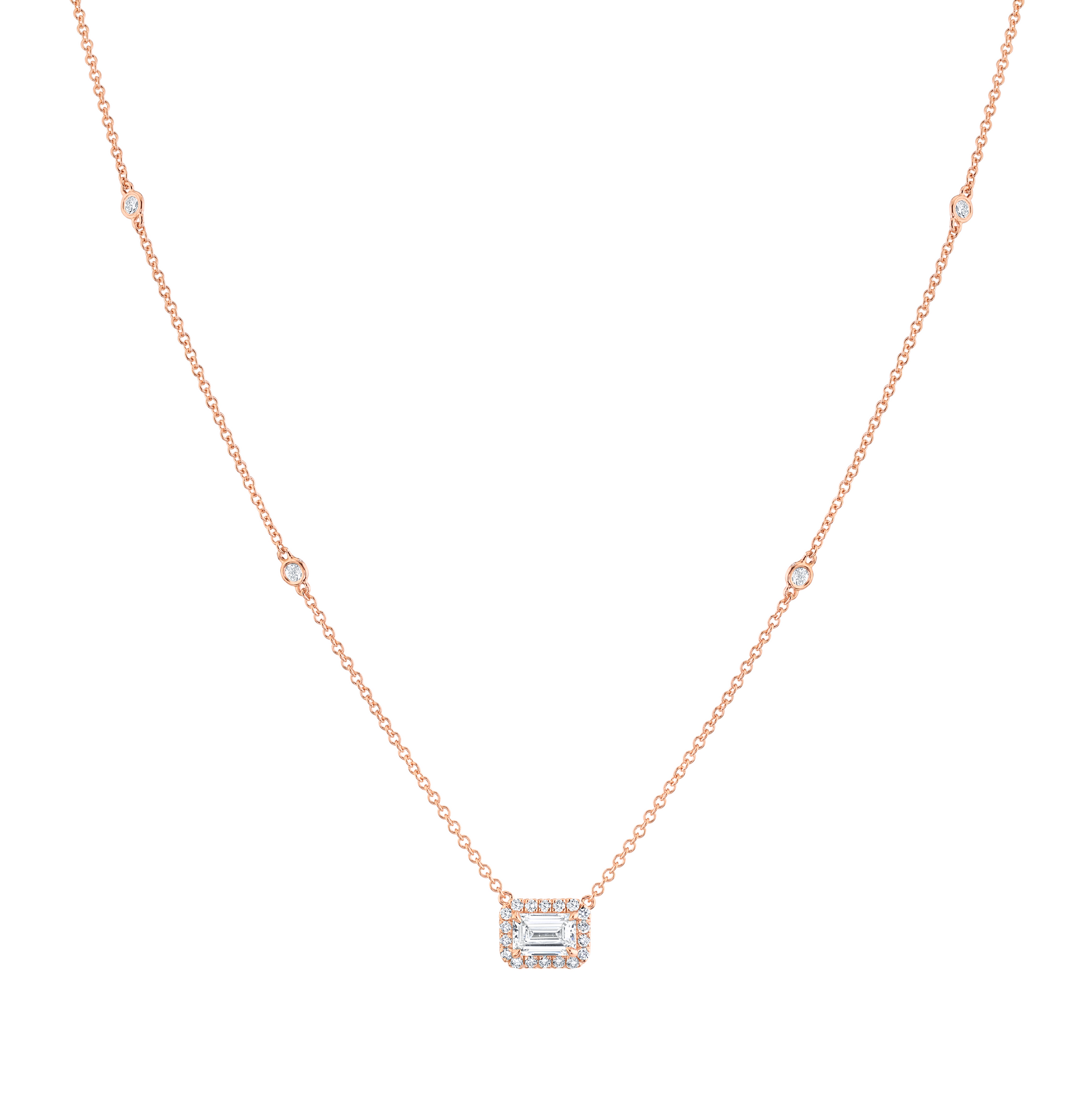 Petite 18k Rose Gold Emerald Cut Diamond Pendant