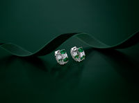 Alternating Diamond & Emerald Huggie Earrings