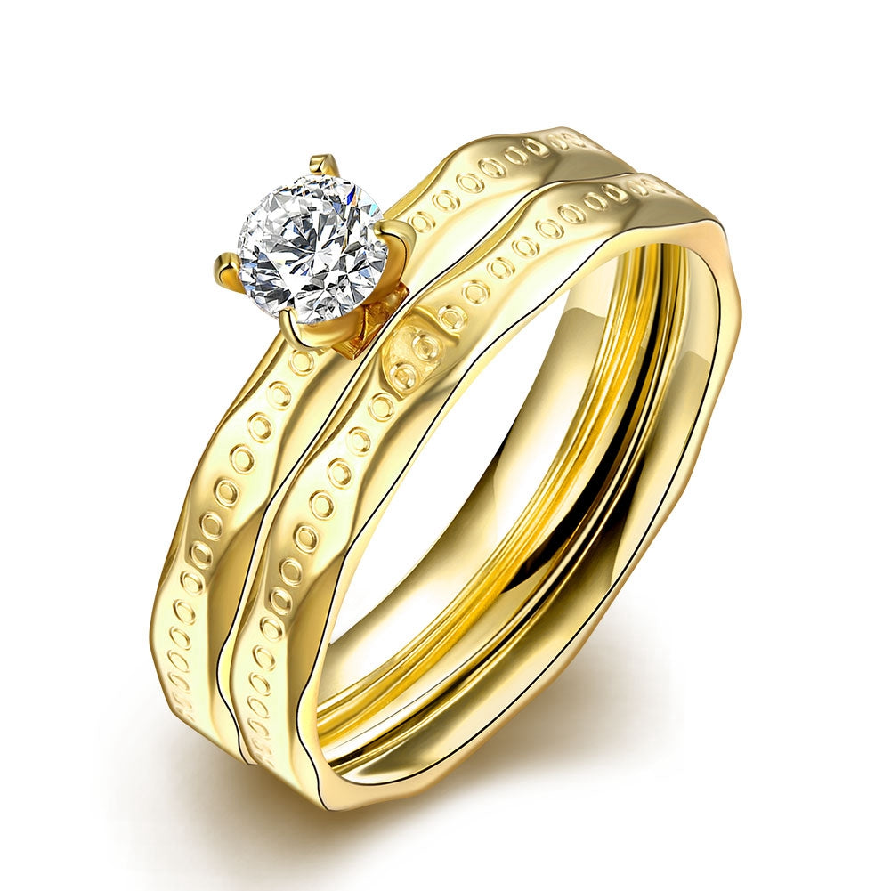 Stainless Steel Princess Cut Duo Ring