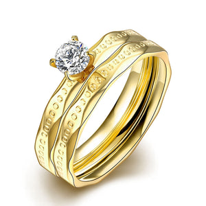 Stainless Steel Princess Cut Duo Ring