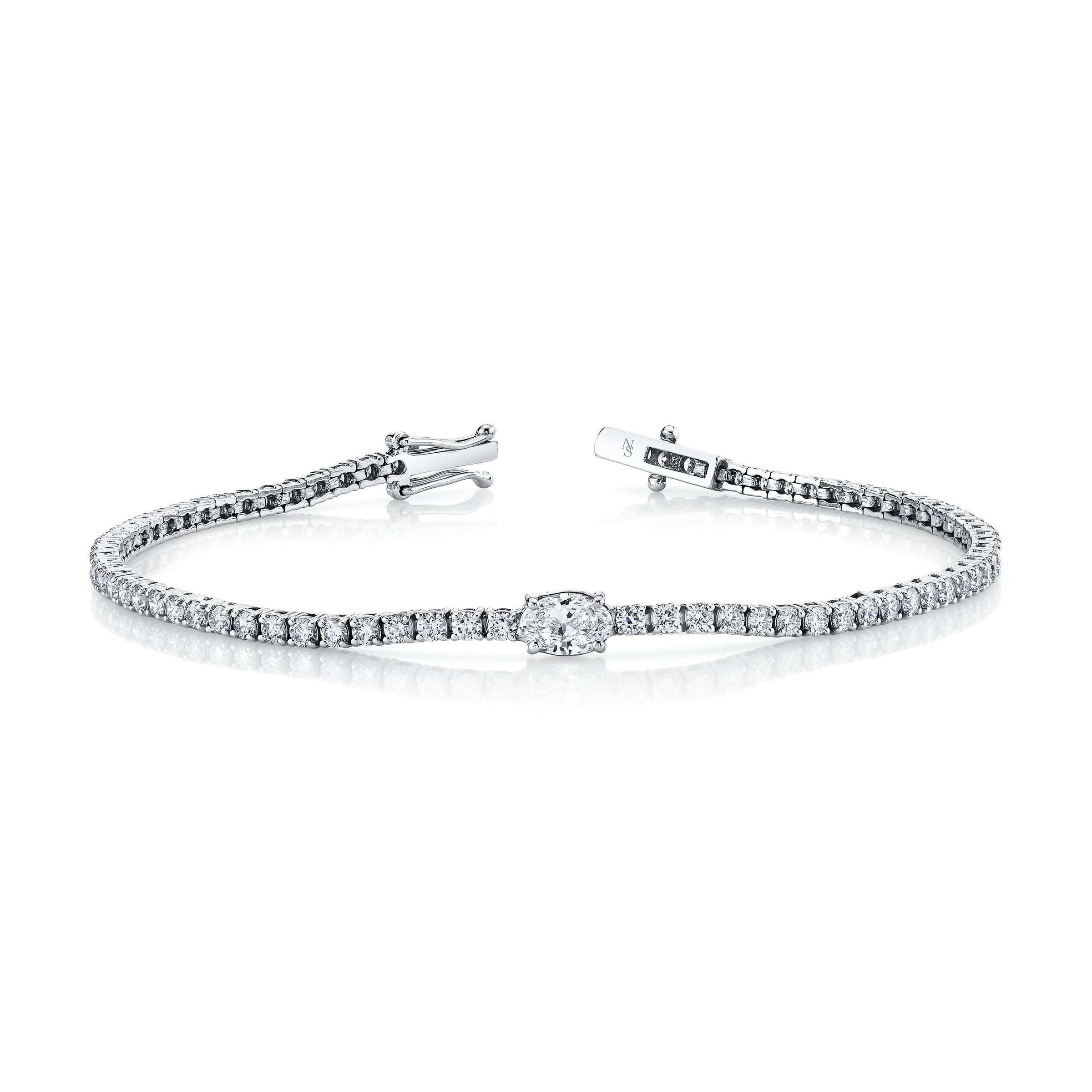 Straight Line Diamond Bracelet with Oval Center