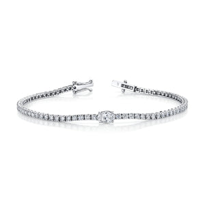 Straight Line Diamond Bracelet with Oval Center