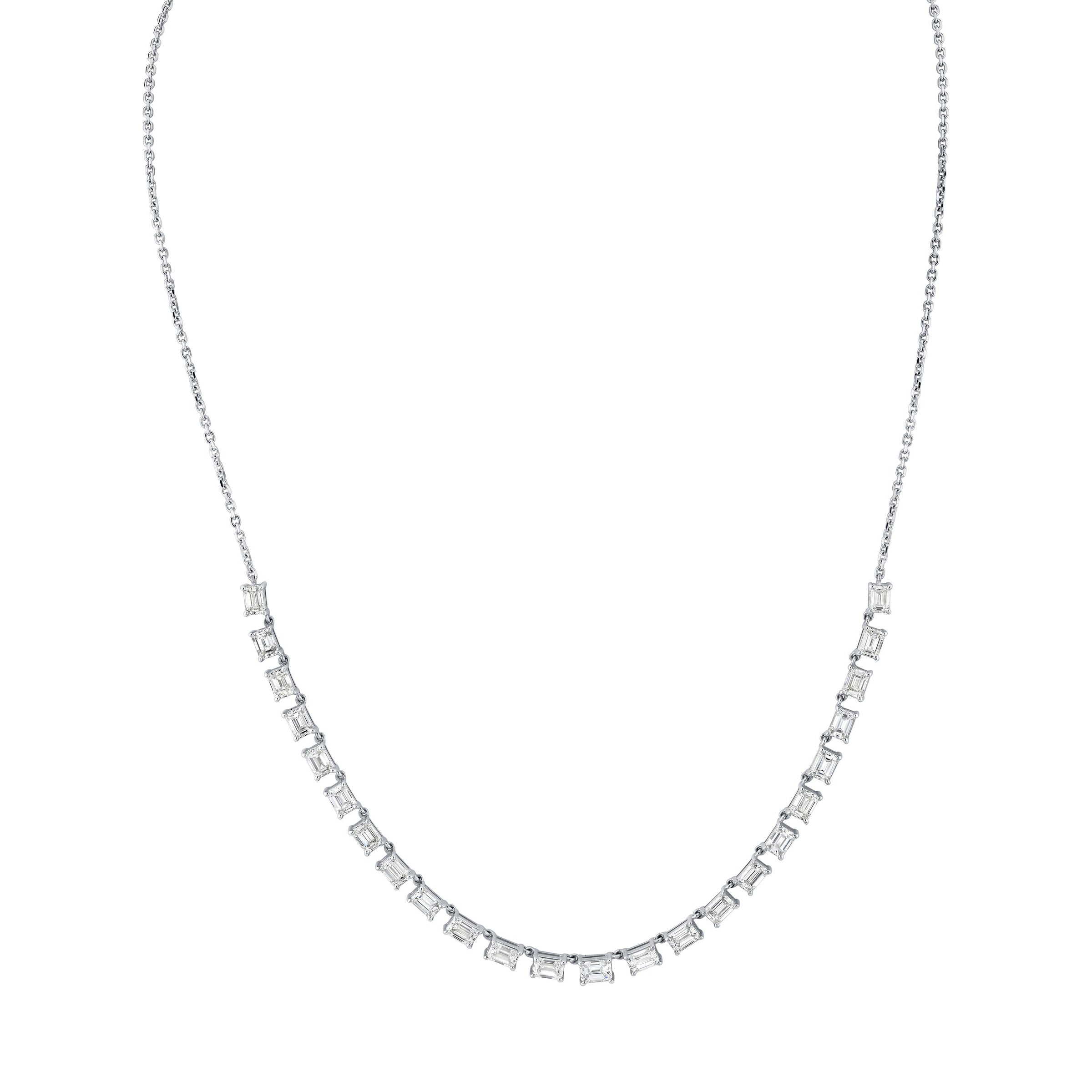 Floating Emerald Cut Diamond Necklace