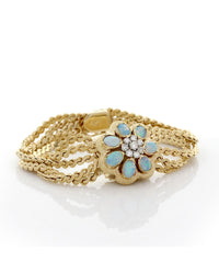 Eloga 14KY Gold Vintage Diamond Opal Flip Top Dress Watch