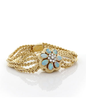 Eloga 14KY Gold Vintage Diamond Opal Flip Top Dress Watch