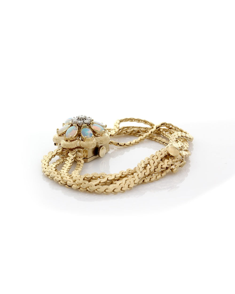 Eloga 14KY Gold Vintage Diamond Opal Flip Top Dress Watch