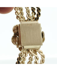 Eloga 14KY Gold Vintage Diamond Opal Flip Top Dress Watch