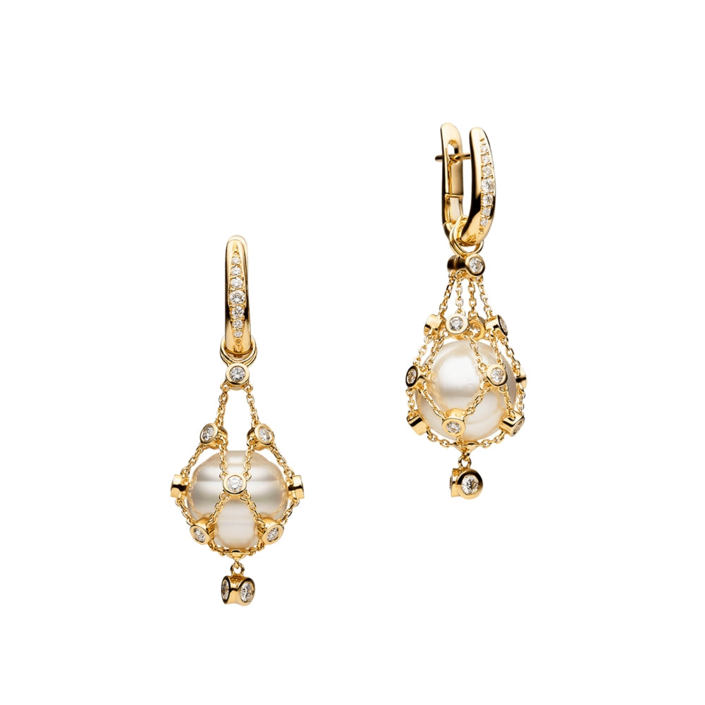 18KYG 12MM BUTTON PRL,1.41CT DIA LAVALIER EARRINGS
