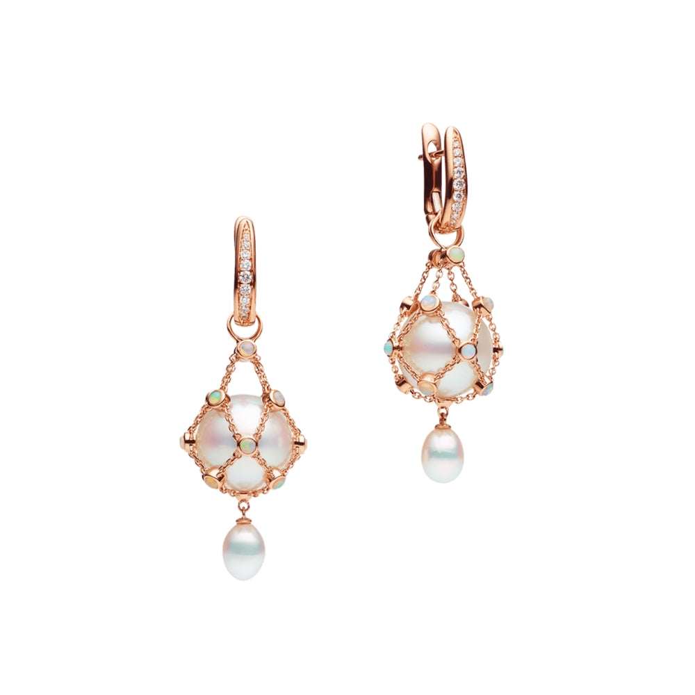 18R 12MM RD PRL, 5MM KESHI PRLS, OPALS, DIA, LAVALIER EARRINGS