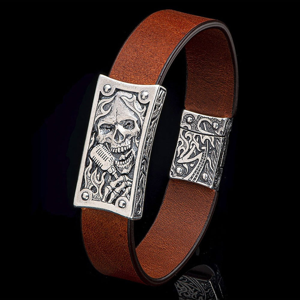 William Henry La Grange Sterling Silver Brown Leather Bracelet LC192 RRS BRN