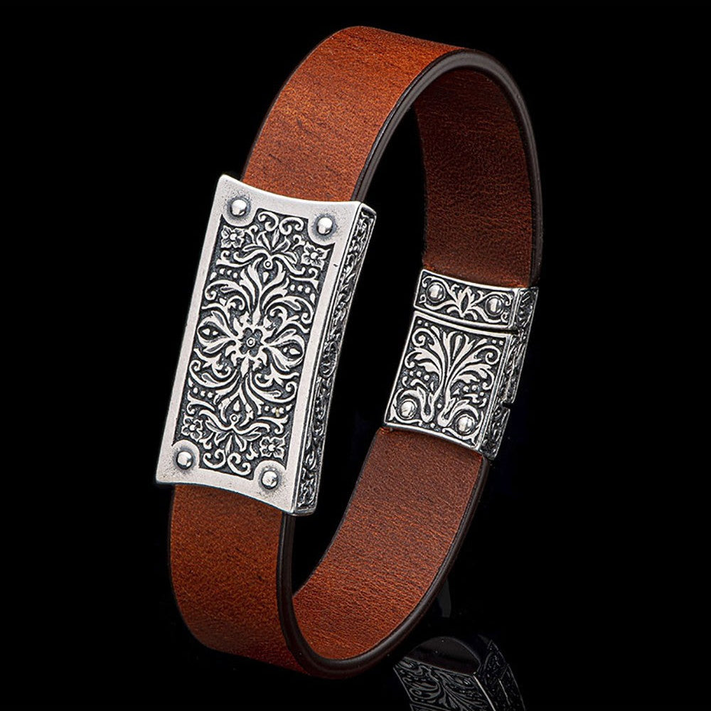 William Henry Venice Sterling Silver Brown Leather Bracelet LC192 TS BRN