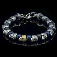 William Henry Caprice Sterling Silver 18K Sodalite Skull Beaded Bracelet