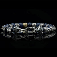William Henry Caprice Sterling Silver 18K Sodalite Skull Beaded Bracelet