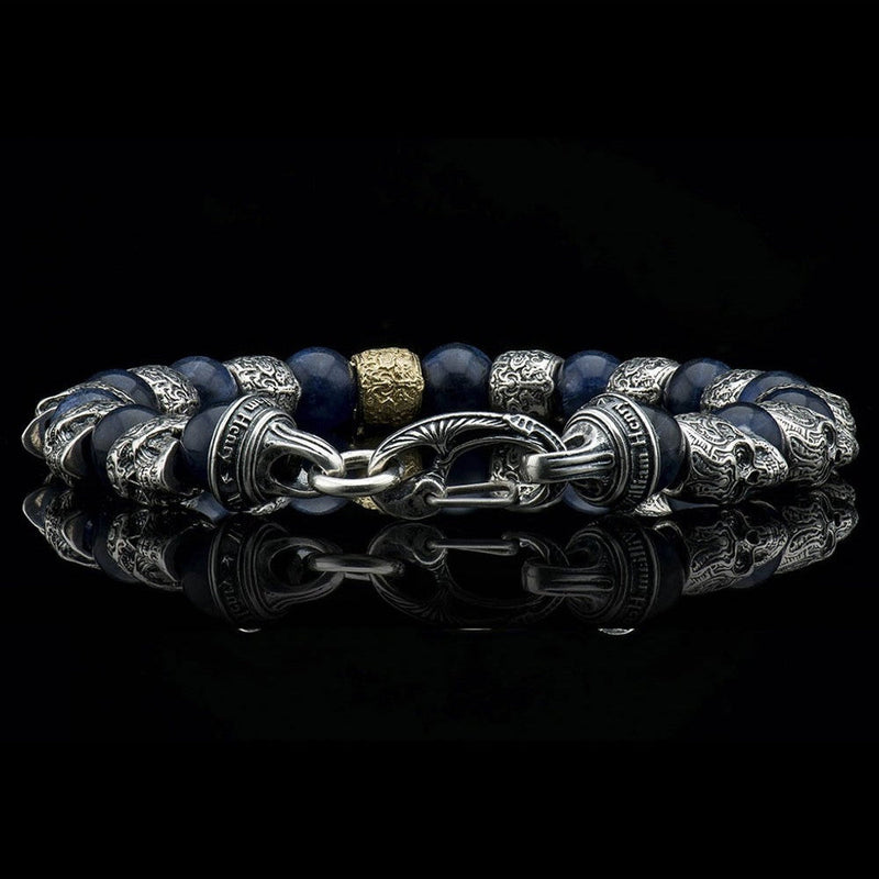 William Henry Caprice Sterling Silver 18K Sodalite Skull Beaded Bracelet