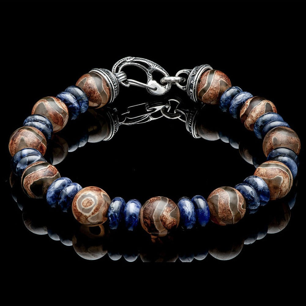 William Henry Enlightenment Sterling Silver Tibetan Agate Sodalite Bracelet BB38 TAB