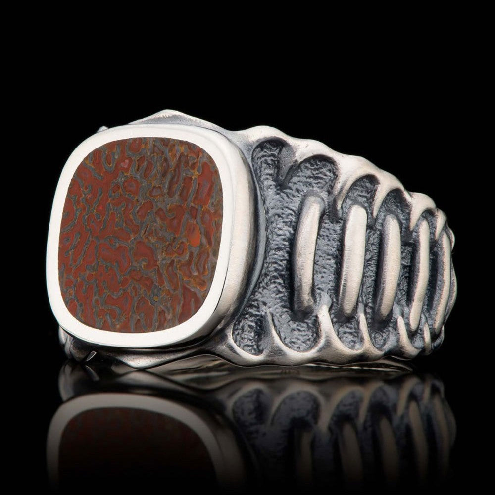 William Henry Echelon Sterling Silver Dinosaur Bone Inlay Ring