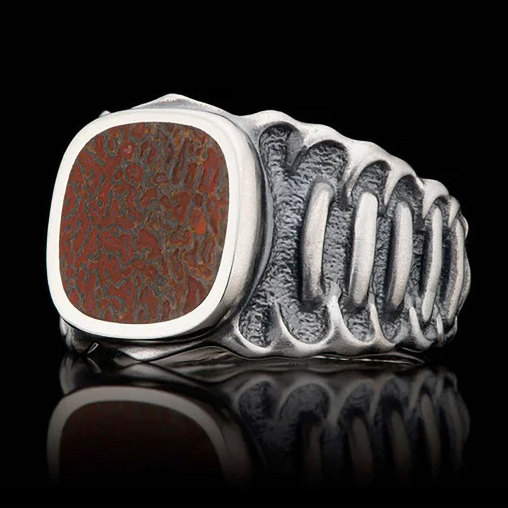 William Henry Echelon Sterling Silver Dinosaur Bone Inlay Ring