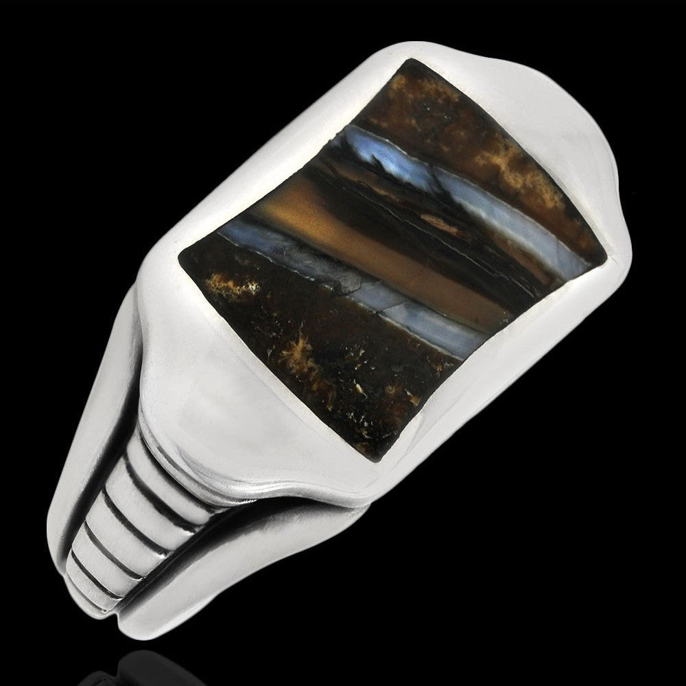 William Henry Sleek Sterling Silver Mammoth Tooth Inlay Ring