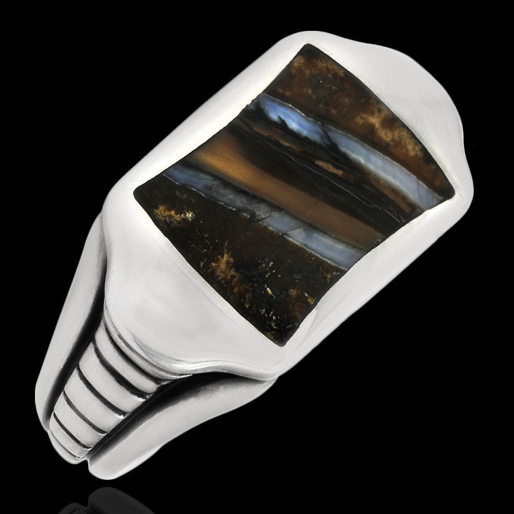 William Henry Sleek Sterling Silver Mammoth Tooth Inlay Ring