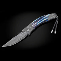 William Henry Blue Wave Damascus & Woolly Mammoth Tooth Pocket Knife B21 BLUE WAVE
