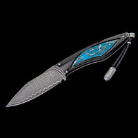 William Henry Tucson Fixed-Blade Carbon Fiber Knife Turquoise Damascus F28 TUCSON