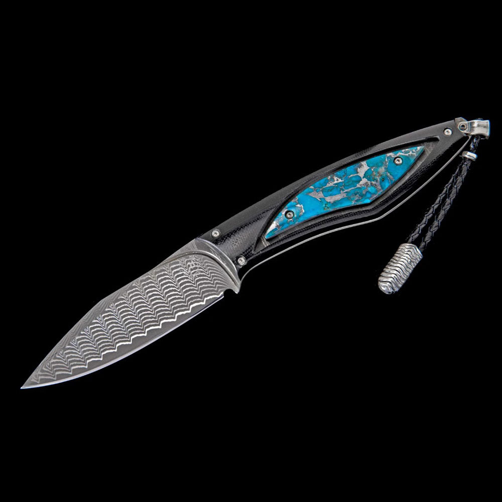 William Henry Tucson Fixed-Blade Carbon Fiber Knife Turquoise Damascus F28 TUCSON