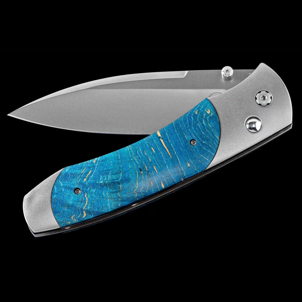 William Henry A Series Dyed Blue Maple Burl Wood Pocket Knife A300-8