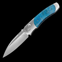 William Henry A Series Dyed Blue Maple Burl Wood Pocket Knife A300-8
