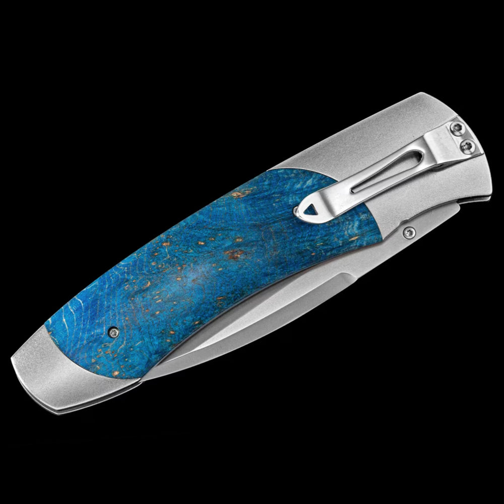 William Henry A Series Dyed Blue Maple Burl Wood Pocket Knife A300-8