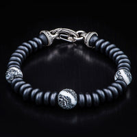 William Henry Night Dive Sterling Silver Onyx & Fossil Coral Bracelet BB14 FC