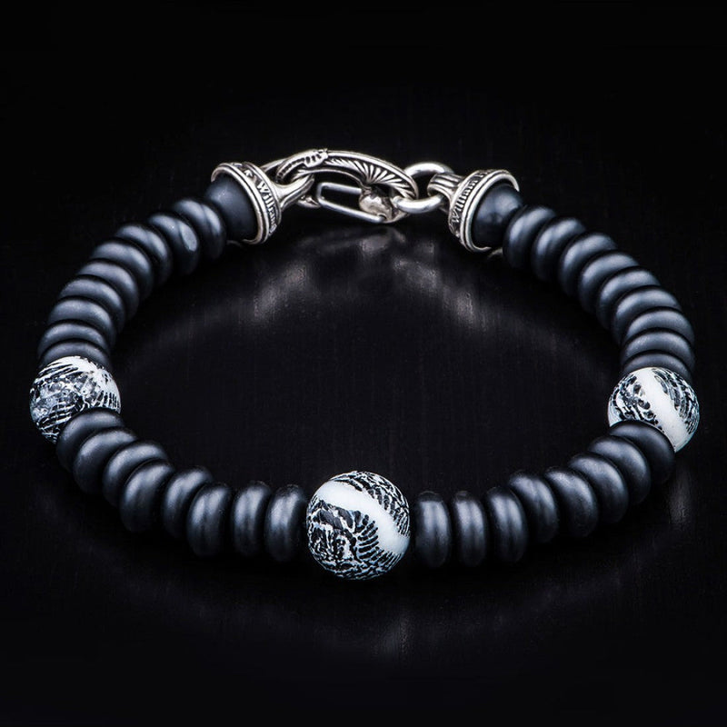 William Henry Night Dive Sterling Silver Onyx & Fossil Coral Bracelet BB14 FC