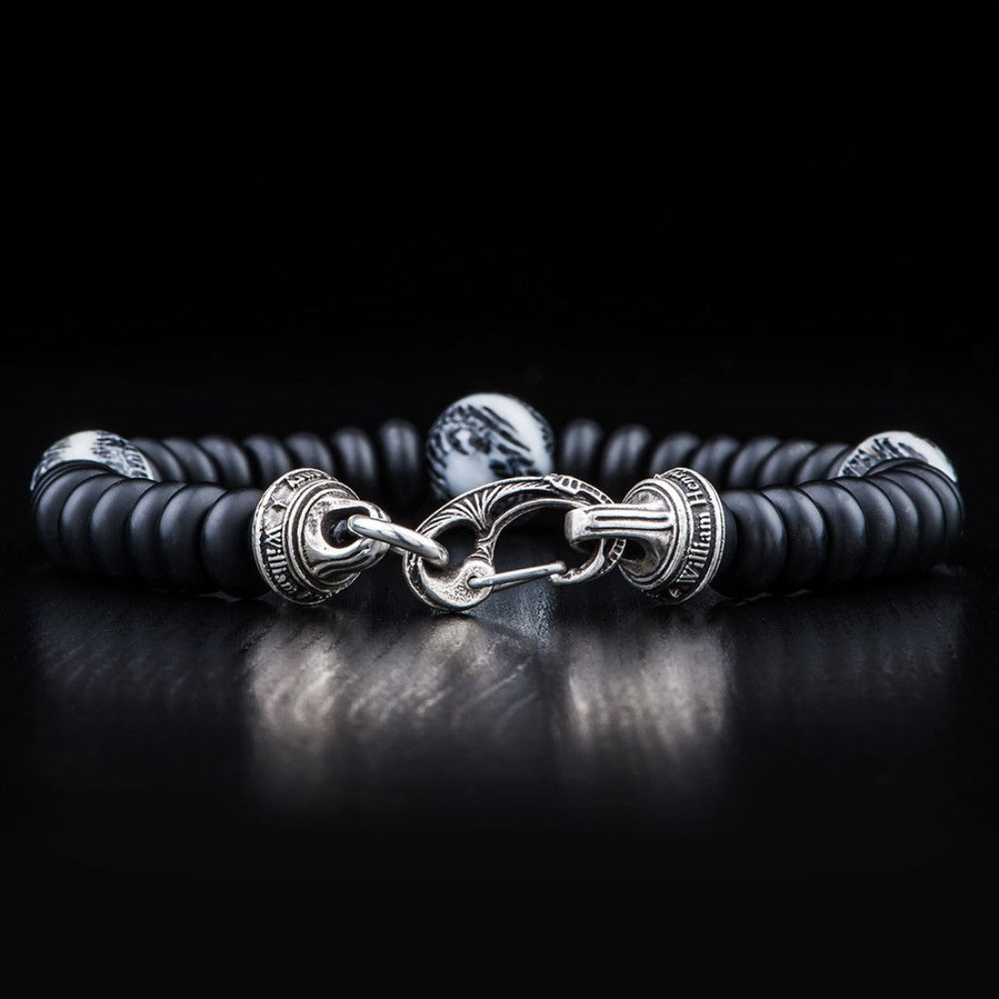 William Henry Night Dive Sterling Silver Onyx & Fossil Coral Bracelet BB14 FC